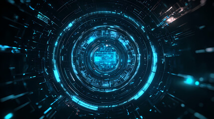 Obraz premium Futuristic technology light ring tunnel