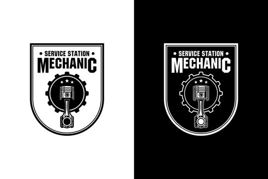 Mechanic service station black and white design illustration
