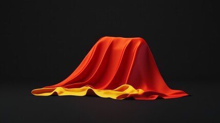 A single red cloth with a yellow cloth partially underneath viewed from the front in a 3D realistic