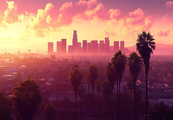 Los Angeles Sunset: Beautiful Sunset In Socal Over La Downtown Skyscrapers