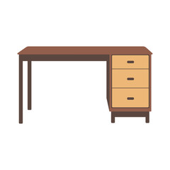 Fototapeta premium Study table with drawers flat illustration, wooden office desk vector image, brown computer table clip art