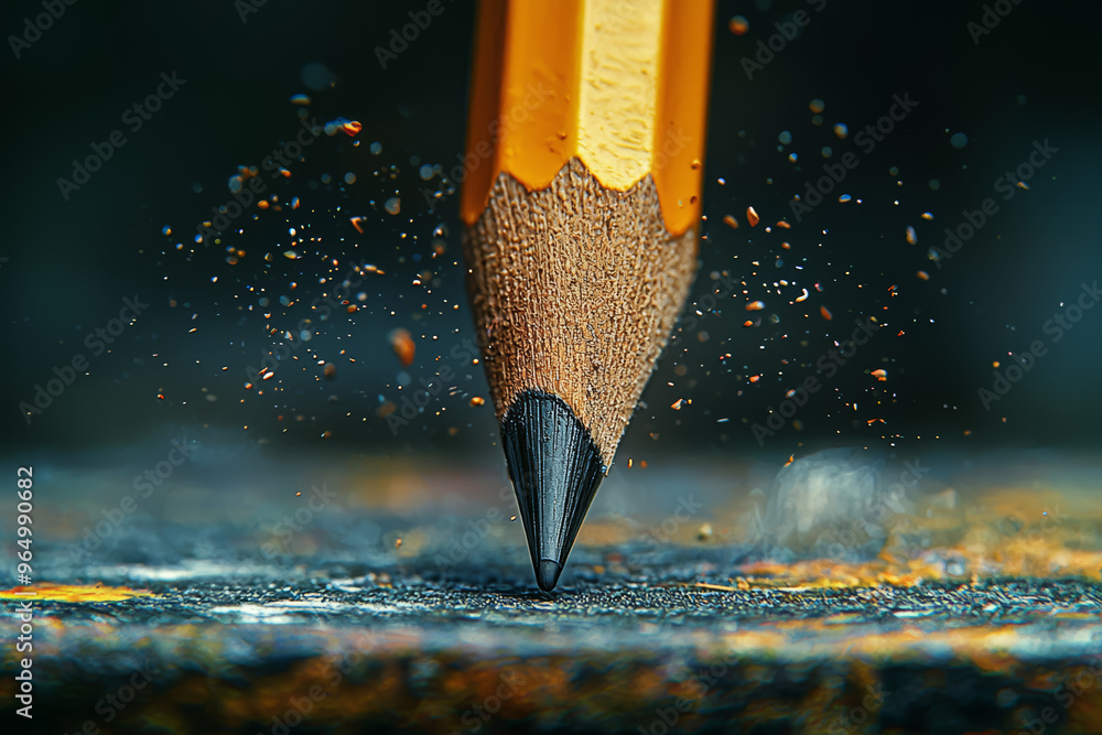 Poster a floating pencil sketching on a canvas without any visible hands, suggesting artistic magic. concep