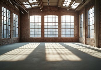 Fototapeta premium Construction: Empty Interior of Newly Renovated Old Industrial Building