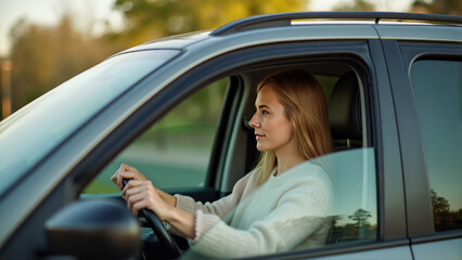 Young Woman Driving Minivan