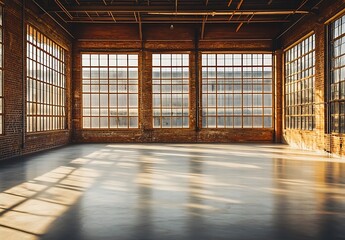 Construction: Empty Interior of Newly Renovated Old Industrial Building