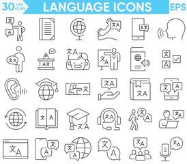 Language line icons vector and illustrator set