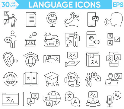 Language line icons vector and illustrator set