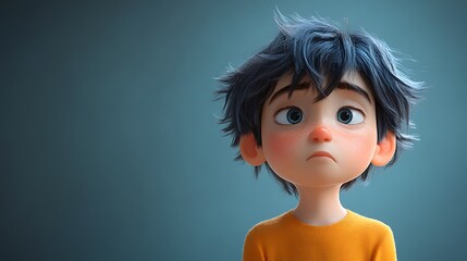 Portrait of a Thoughtful Cartoon Boy