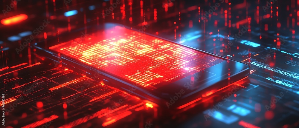 Leinwandbilder cybersecurity breach with stolen data files being accessed on a sleek device, set against a backdrop