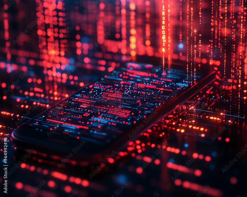 Leinwandbilder cybersecurity breach with stolen data files being accessed on a sleek device, set against a backdrop