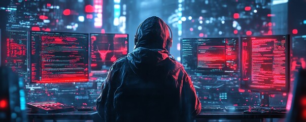 Dynamic scene of a hacker infiltrating a corporate network, with complex encryption, firewall breaches, and digital countermeasures in action