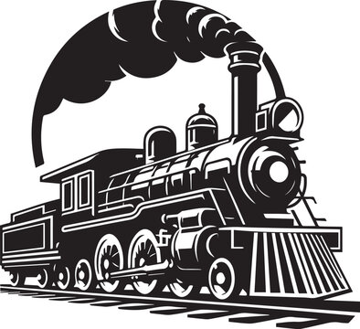 recommend clip art: Black silhouette retro train engine, Black locomotive vintage historic train model silhouette vector,   