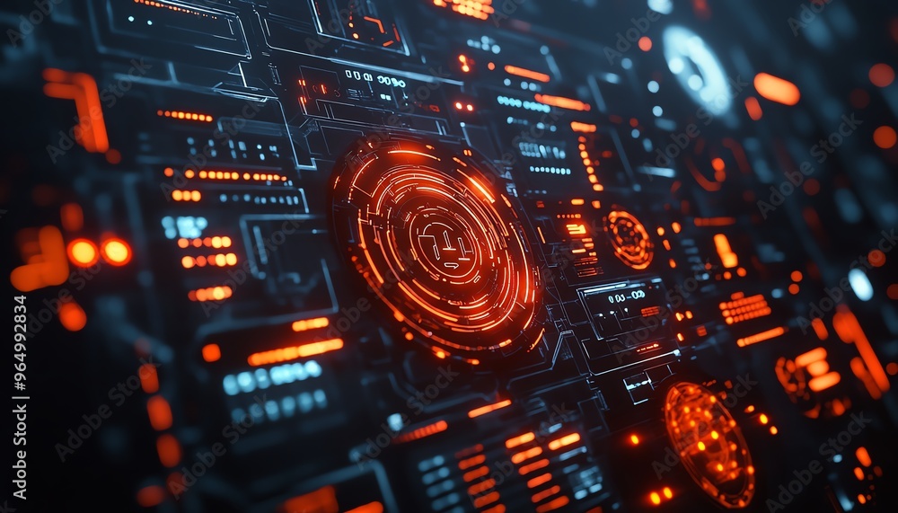 Aufkleber Futuristic network security breach with sophisticated hacking techniques, featuring encrypted data, virtual firewalls, and hightech hacking gear