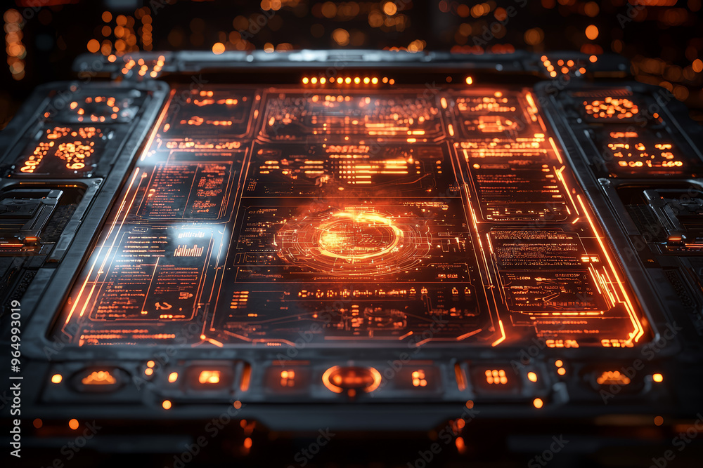 Poster a tabletop where each section of the surface lifts to reveal a different type of data or fact undern