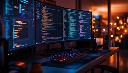 Closeup of a zeroday exploit in action, with sophisticated code, unauthorized access, and realtime data breaches displayed on multiple screens