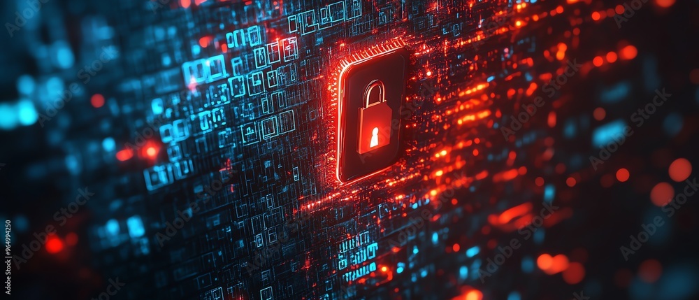 Aufkleber highsecurity breach caused by black hat hackers, displaying compromised systems, encrypted data bein