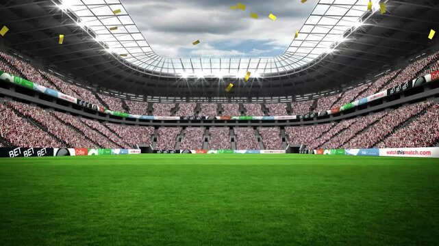Animation of confetti falling over empty stadium
