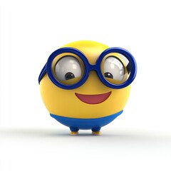Obraz premium A cheerful 3D emoji character wearing round glasses, showcasing vibrant colors and a glossy finish against a clean white background at an ultra-high resolution