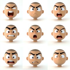 A 3D mesh head with a variety of expressions, showcasing the range of human emotion