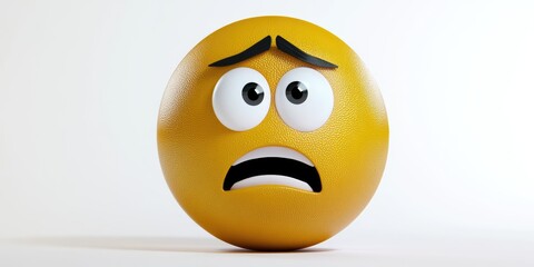 Fototapeta premium A perfectly round, yellow emoji with a glossy finish stares in disbelief. It's a 3D rendering, and the details are so crisp they look real