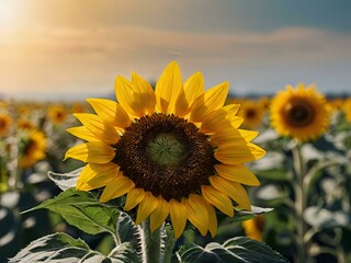 Obraz premium beautiful sunflowers in close up shot during a clear day
