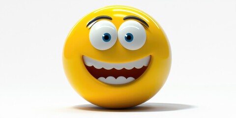 Fototapeta premium A glossy 3D excited face emoji with bright colors and bold features set against a clean white background in ultra high resolution showcases joy and expressiveness