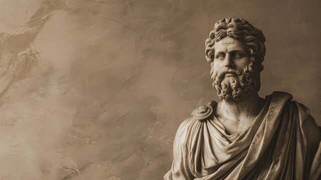 Statue of Asclepius Roman artwork 2nd century AD Sepia banner plain background Space for text close up view Depicting medicine god historical and artistic theme