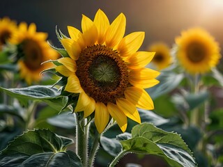 beautiful sunflowers in close up shot during a clear day
