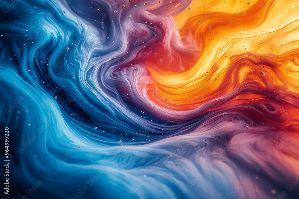 Poster a colorful vortex of swirling paint in motion, blending together to create a visually stunning and c