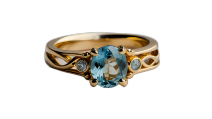 Unique design ring in gold with blue aquamarine stones