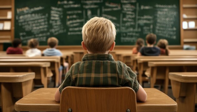 Elementary School Students Learning in a Classroom with Chalkboard and Teacher Guiding Collaborative Tasks, Education, Teamwork, Learning, Classroom, Teacher, Students, Chalkboard, Collaboration - Powered by Adobe