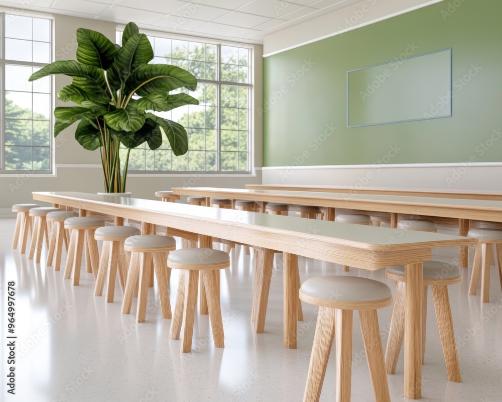 Poster inspiring classroom design tables and stools for collaborative learning and creativity foster studen