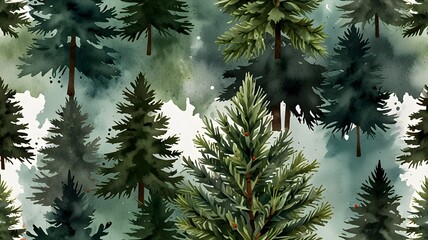 Obraz premium Lightning Christmas tree watercolor clipart illustration