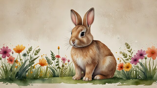 Cute bunny watercolor clipart illustration