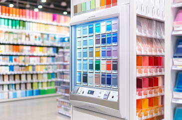 Modern Paint Sample Vending Machine in a Brightly Lit Store