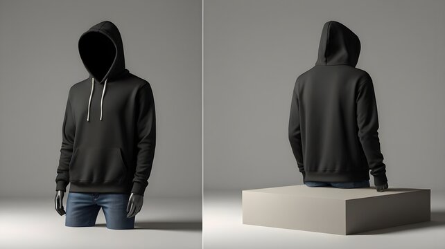maniqu&iacute; 3d con abrigo negro con capucha