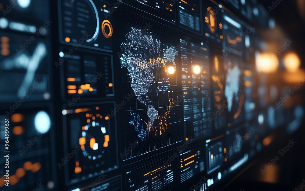Poster Closeup of global marketing automation software dashboard, featuring CRM integration, digital process automation, and advanced technology systems in a modern business setting