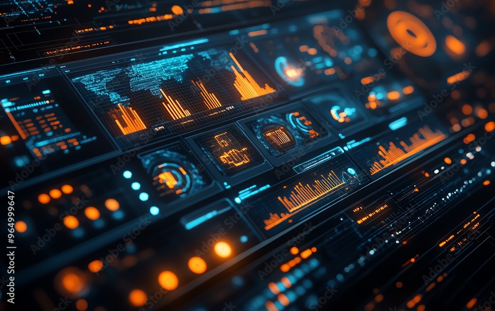 Aufkleber Closeup of global marketing automation software dashboard, featuring CRM integration, digital process automation, and advanced technology systems in a modern business setting
