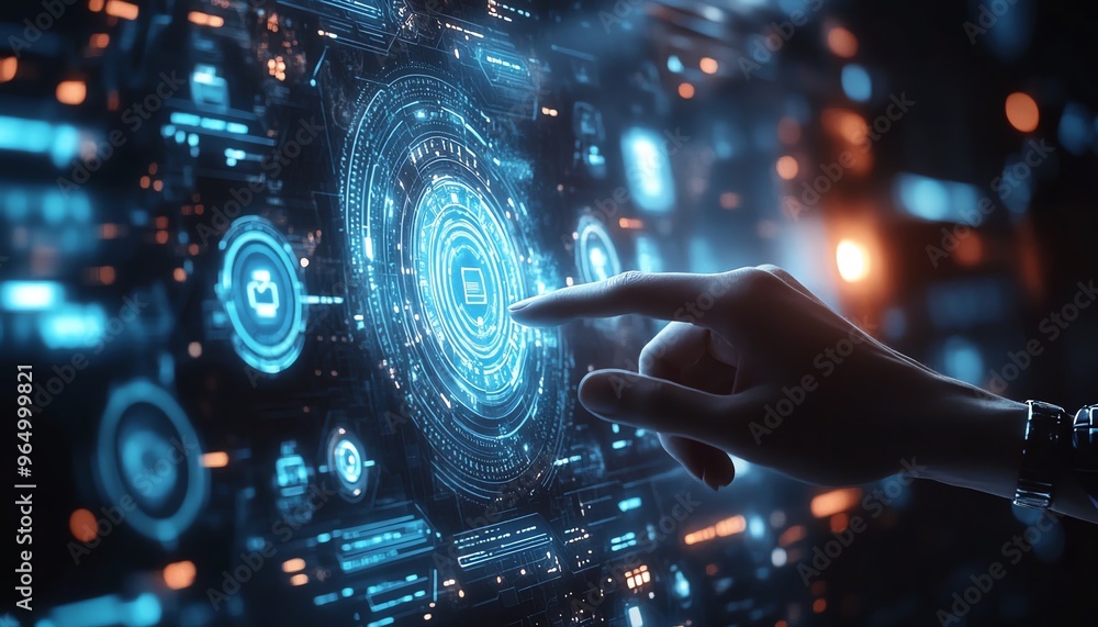 Poster Futuristic global marketing automation system, emphasizing automated CRM processes, digital workflow management, and cuttingedge technology solutions for business growth