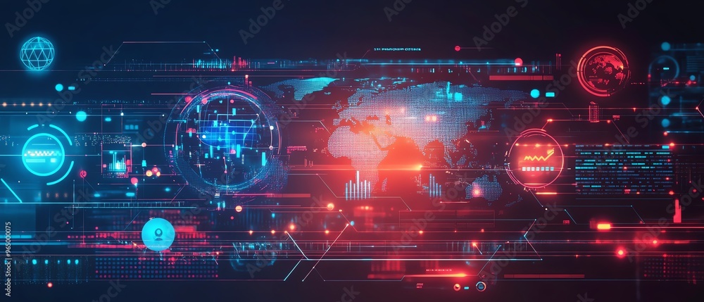 Poster Hightech global marketing automation scene, displaying automated workflows, CRM solutions, and digital online processes for business development and efficiency