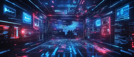 Fototapeta premium Hightech global marketing automation scene, displaying automated workflows, CRM solutions, and digital online processes for business development and efficiency