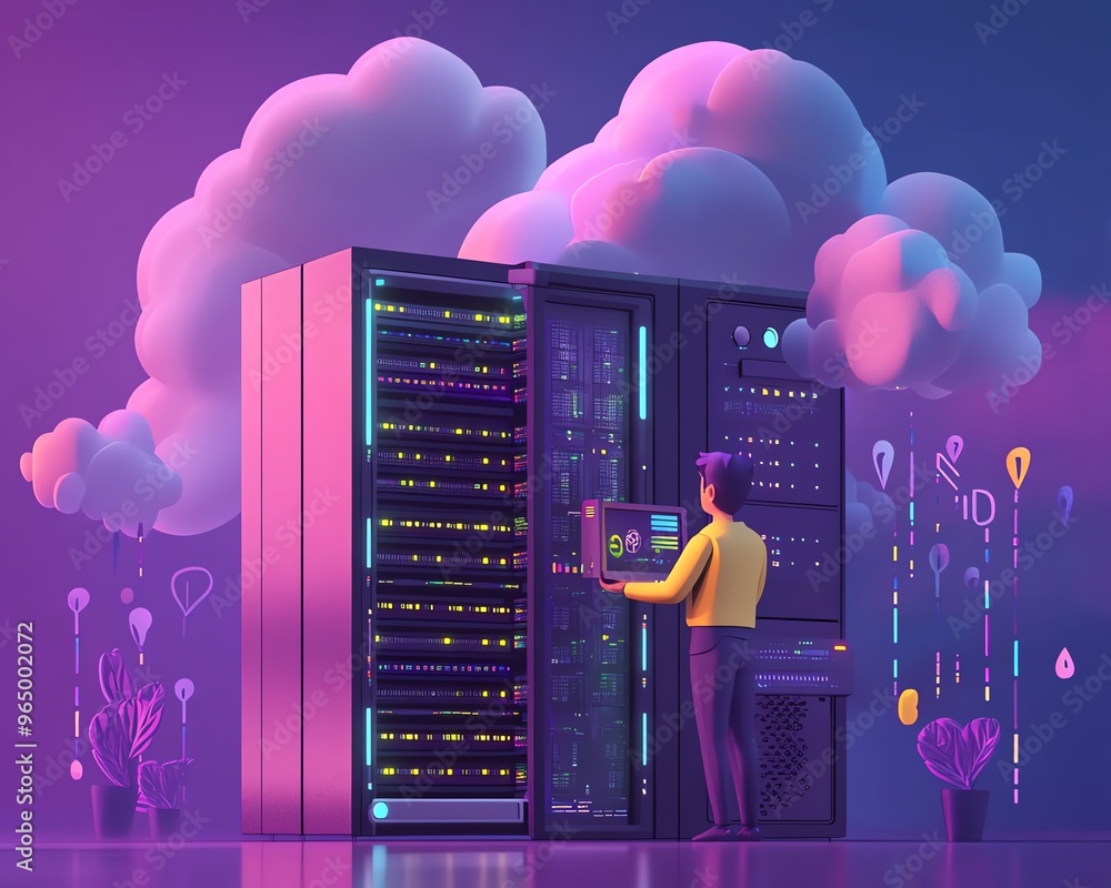 Aufkleber modern flat design cloud computing concept, 3d illustration of qadir, male figure, gaining access to