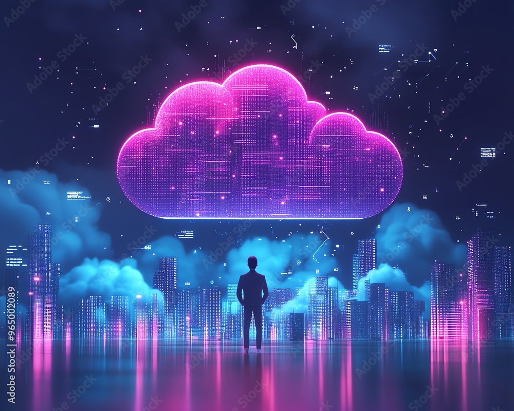 Leinwandbilder modern flat design cloud computing concept, 3d illustration of qadir, male figure, gaining access to