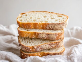 Stack of Gluten-Free Sourdough Bread Slices with Seeds on Linen Cloth