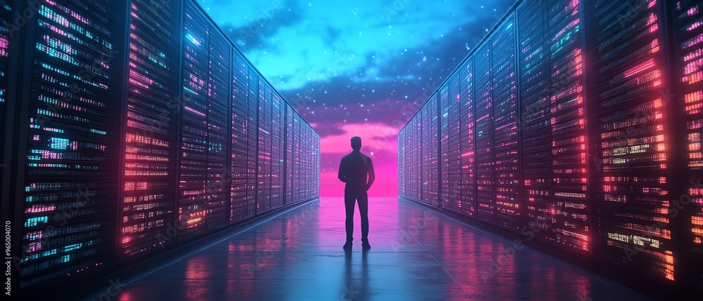 Aufkleber 3D illustration of Qadir, male figure, engaged in big data and cloud computing, analyzing large data sets on remote servers, recognizing mistakes, actionable data concept