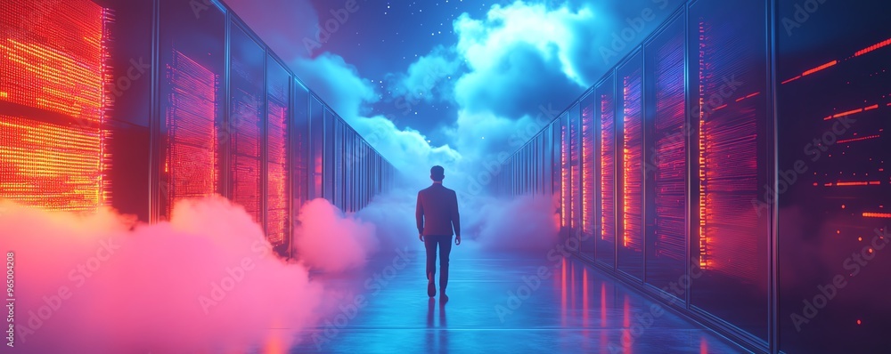 Aufkleber 3d illustration of male figure qadir in cloud computing concept, modern flat design, accessing cloud