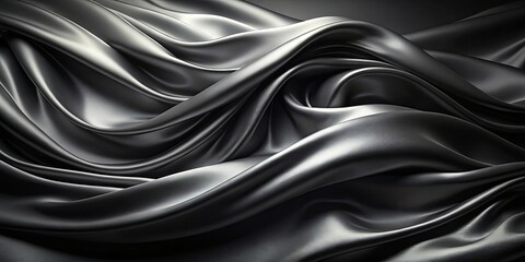 Fototapeta premium Luxurious black satin fabric with silk texture flowing in elegant waves on abstract background