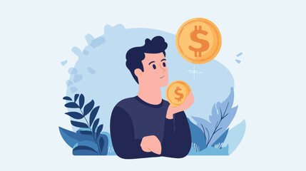 Money question, where to invest, pay off debt or invest to earn profit, financial choice or alternative to make decision concept, businessman investor holding money coin thinking about investment.
