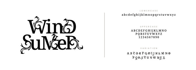 Windsummer typography beauty fashion elegant minimalist serif italic fonts decorative wedding vintage retro logos. Minimal luxury font alphabet logo. Vector illustration