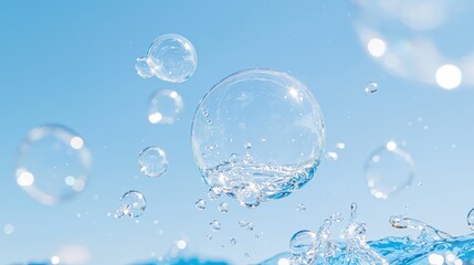Water bubbles against blue sky